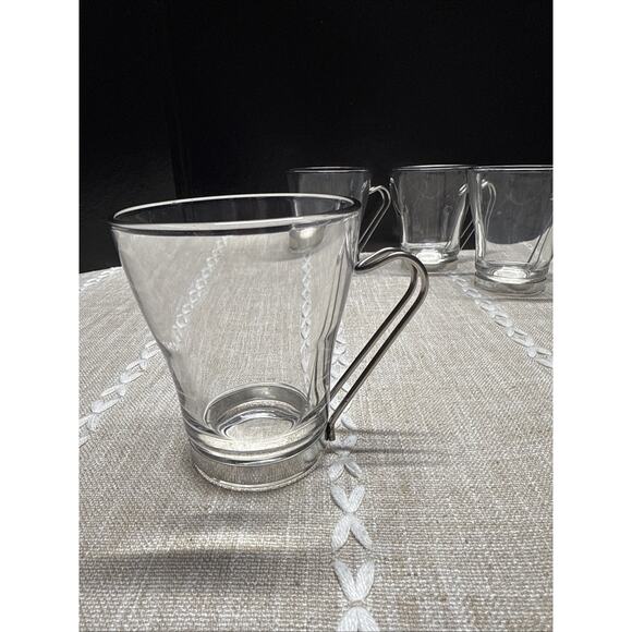 Set Of 4 Bormioli Rocco Glass Cappuccino Coffee Cups Stainless Steel Handle EUC - Picture 1 of 11